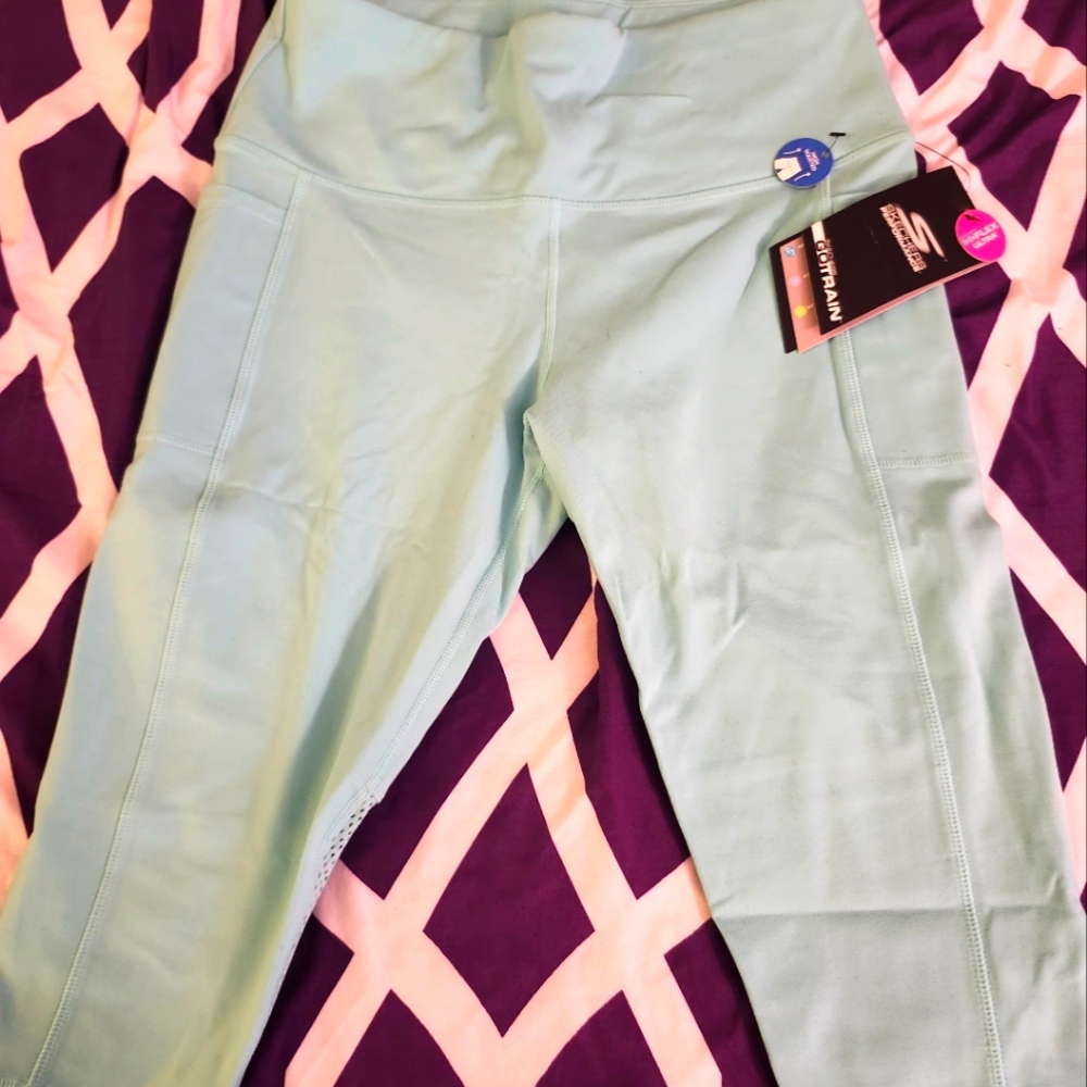 Ladies Skechers Performance Go Train Hi Waist Capri-Aqua-size Large